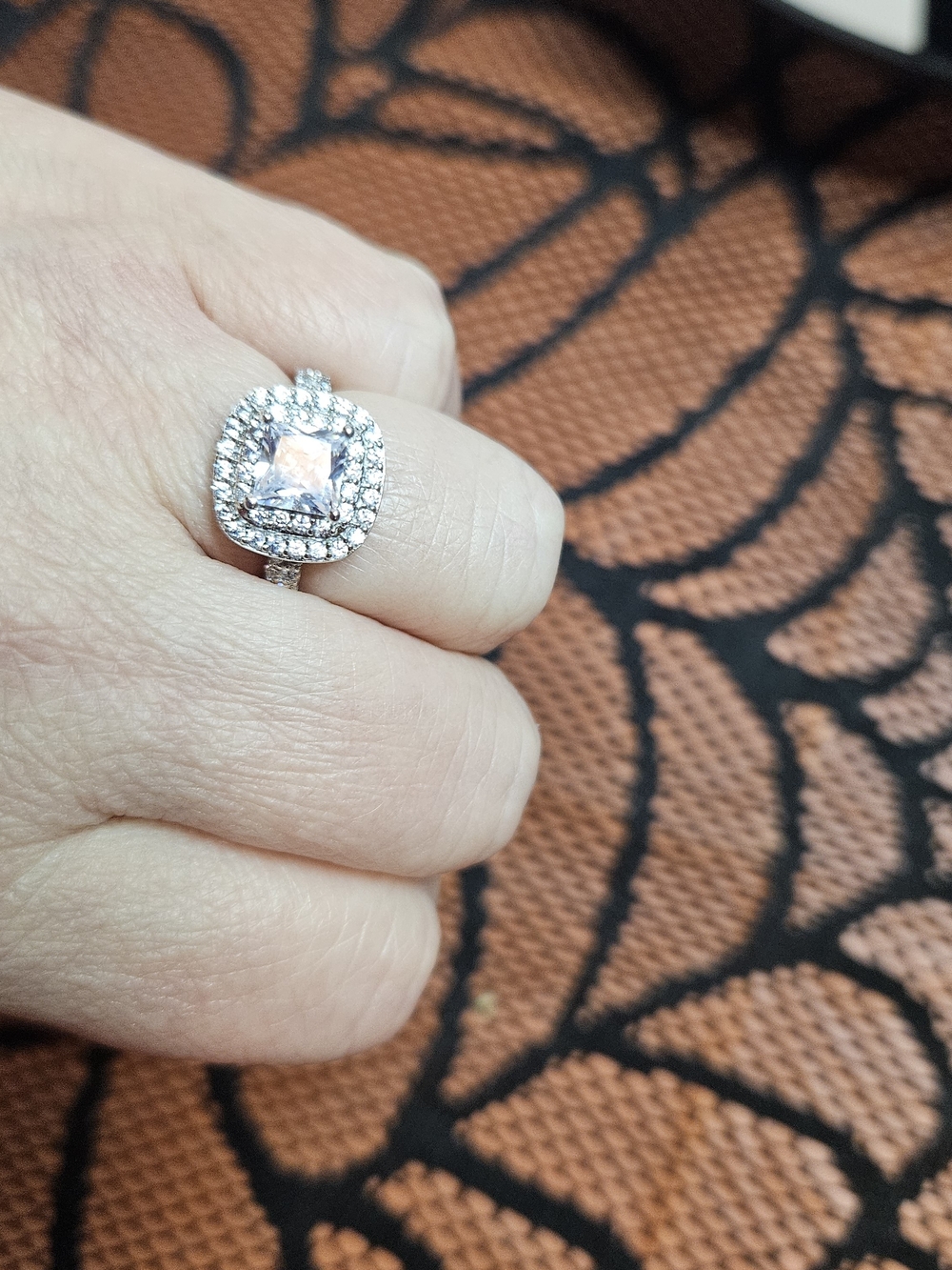 Princess Cut White Diamond Simulant Double Halo Ring - Picture 2 of 4